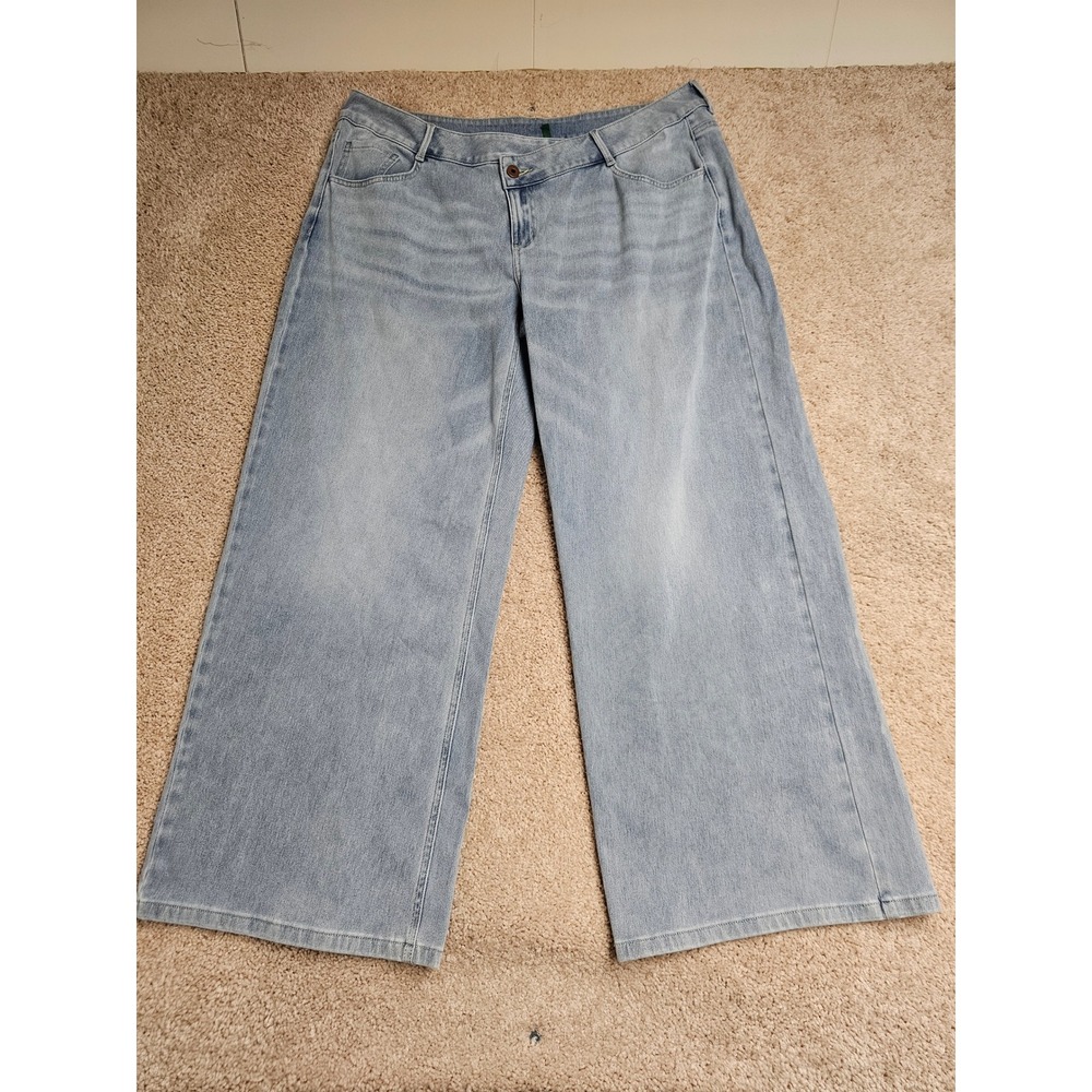 Halara Flex Denim Assymetric Baggy Wide Leg Crossover Waist Light Wash XL NEW